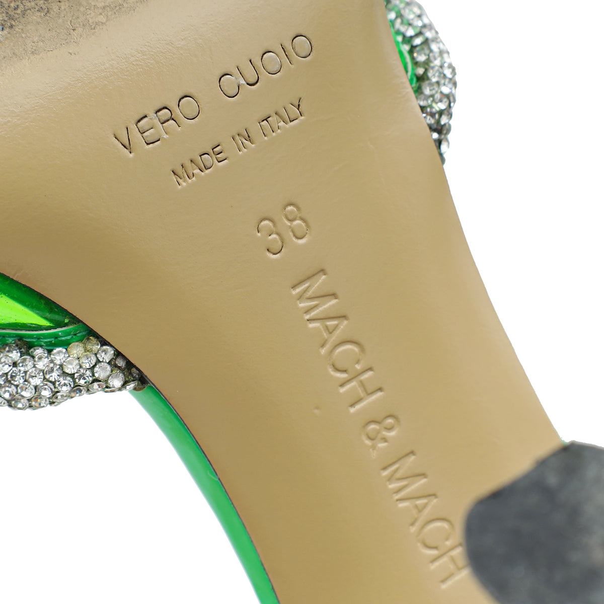 Mach & Mach Green PVC Crystal Bow 110 Pumps 38