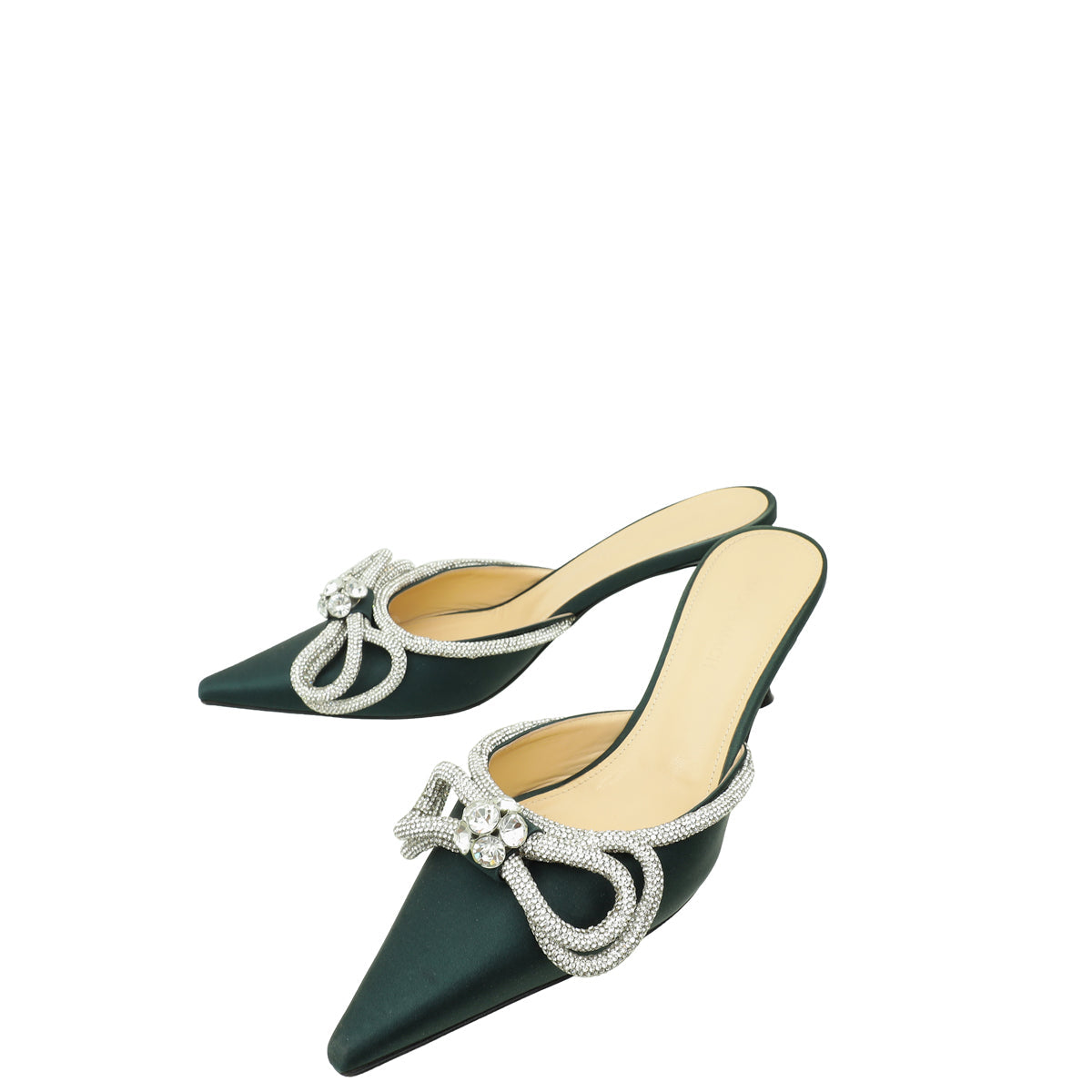 Mach & Mach Dark Emerald Satin Crystal Double Bow Mules 39