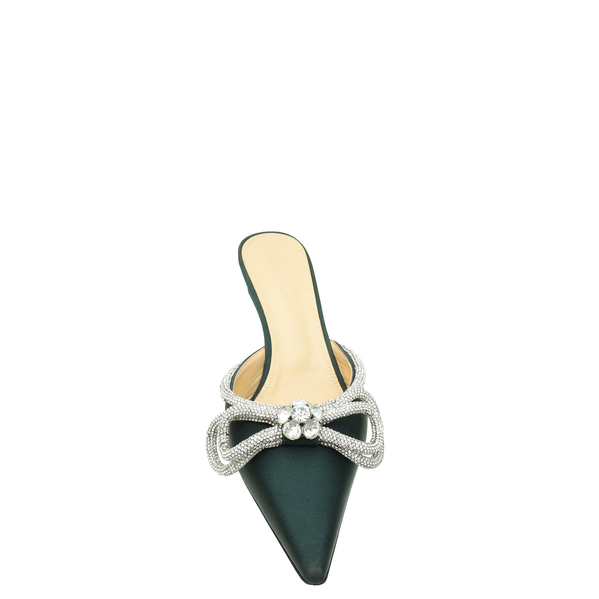 Mach & Mach Dark Emerald Satin Crystal Double Bow Mules 39