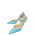 Mach & Mach Light Blue Satin Crystal Heart Embellished Ankle Strap Pumps 38