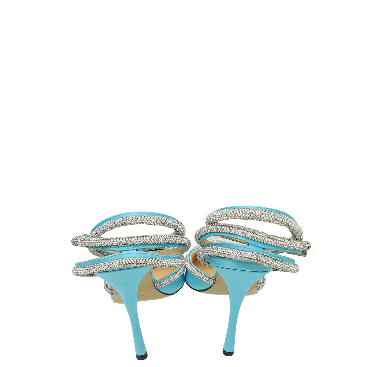 Mach & Mach Light Blue Satin Crystal Heart Embellished Ankle Strap Pumps 38