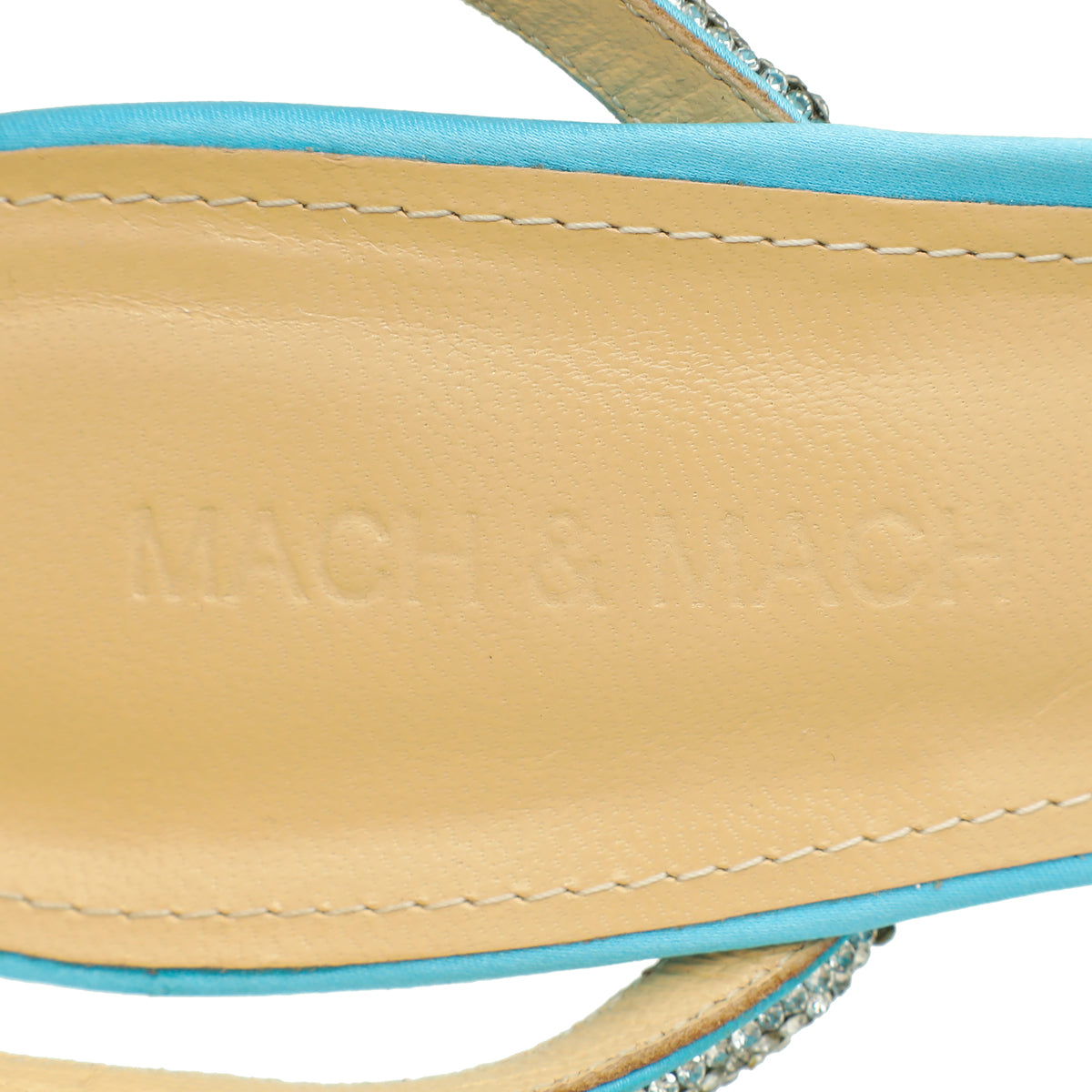 Mach & Mach Light Blue Satin Crystal Heart Embellished Ankle Strap Pumps 38