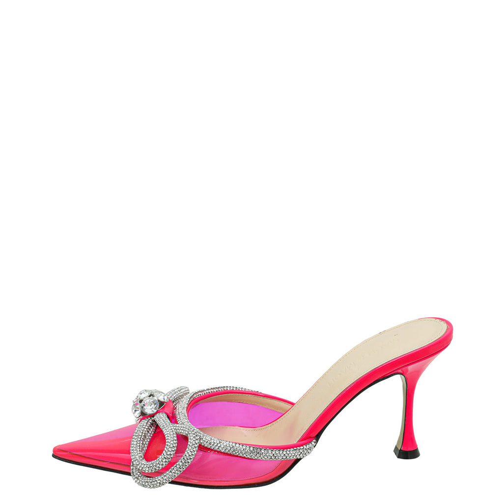 Mach & Mach Pink Crystal Double Bow PVC Heeled Mules 38