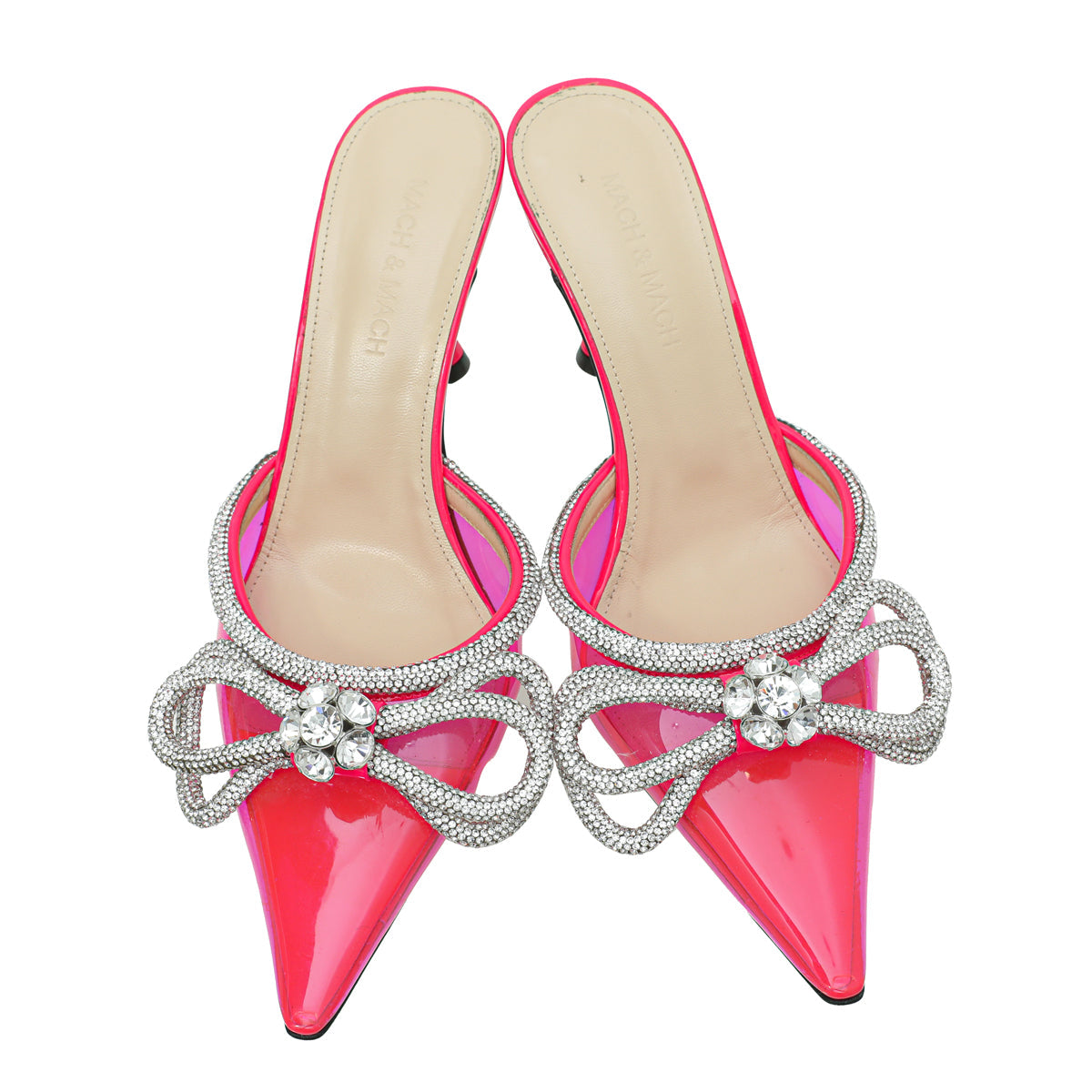 Mach & Mach Pink Crystal Double Bow PVC Heeled Mules 38