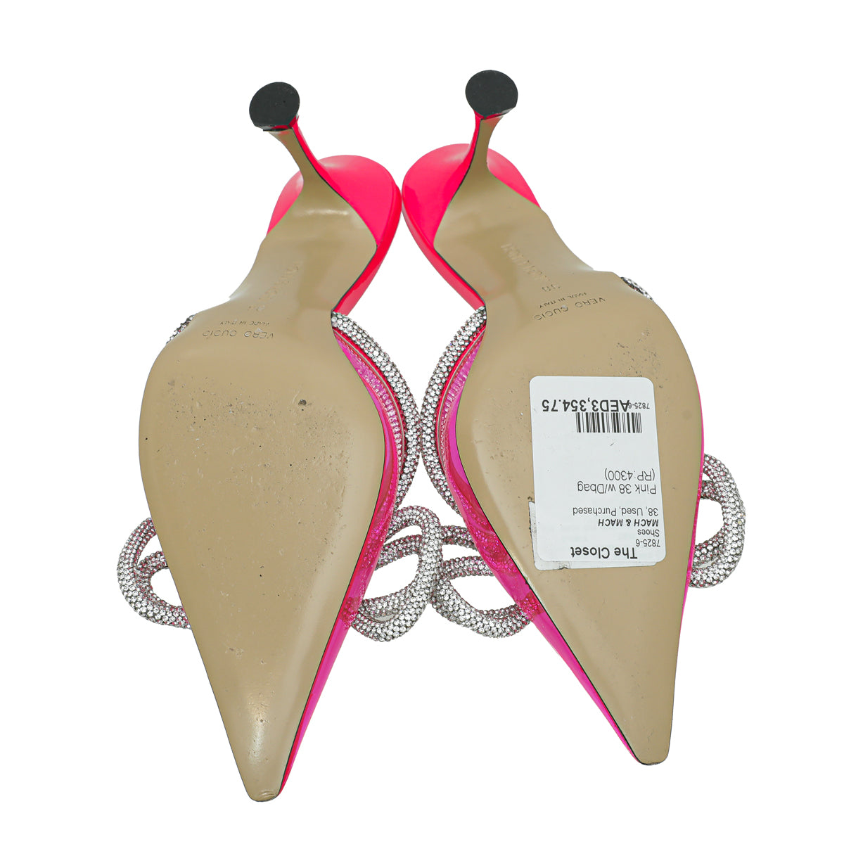 Mach & Mach Pink Crystal Double Bow PVC Heeled Mules 38
