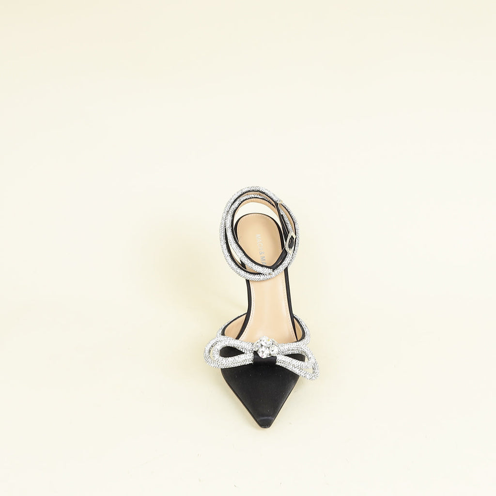 Mach & Mach Black Double Crystal Bow High Heels 38