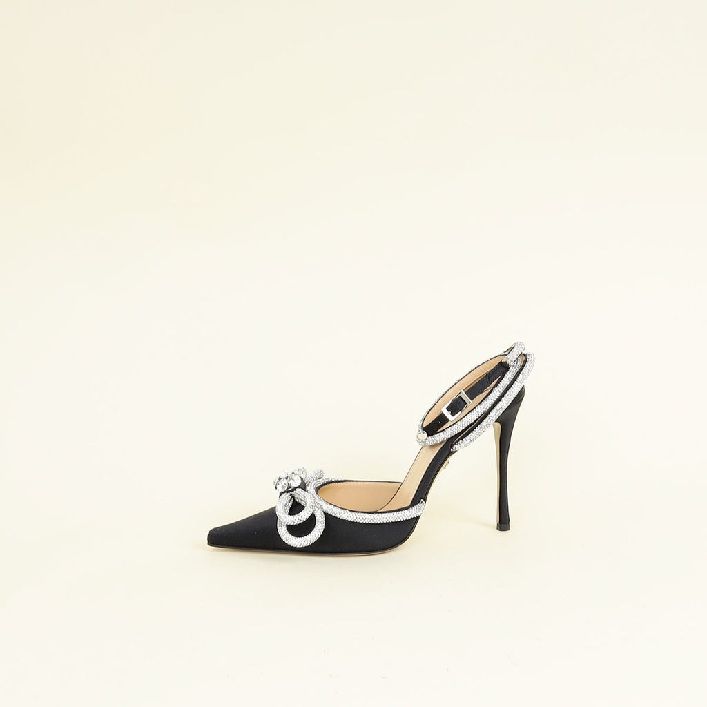 Mach & Mach Black Double Crystal Bow High Heels 38