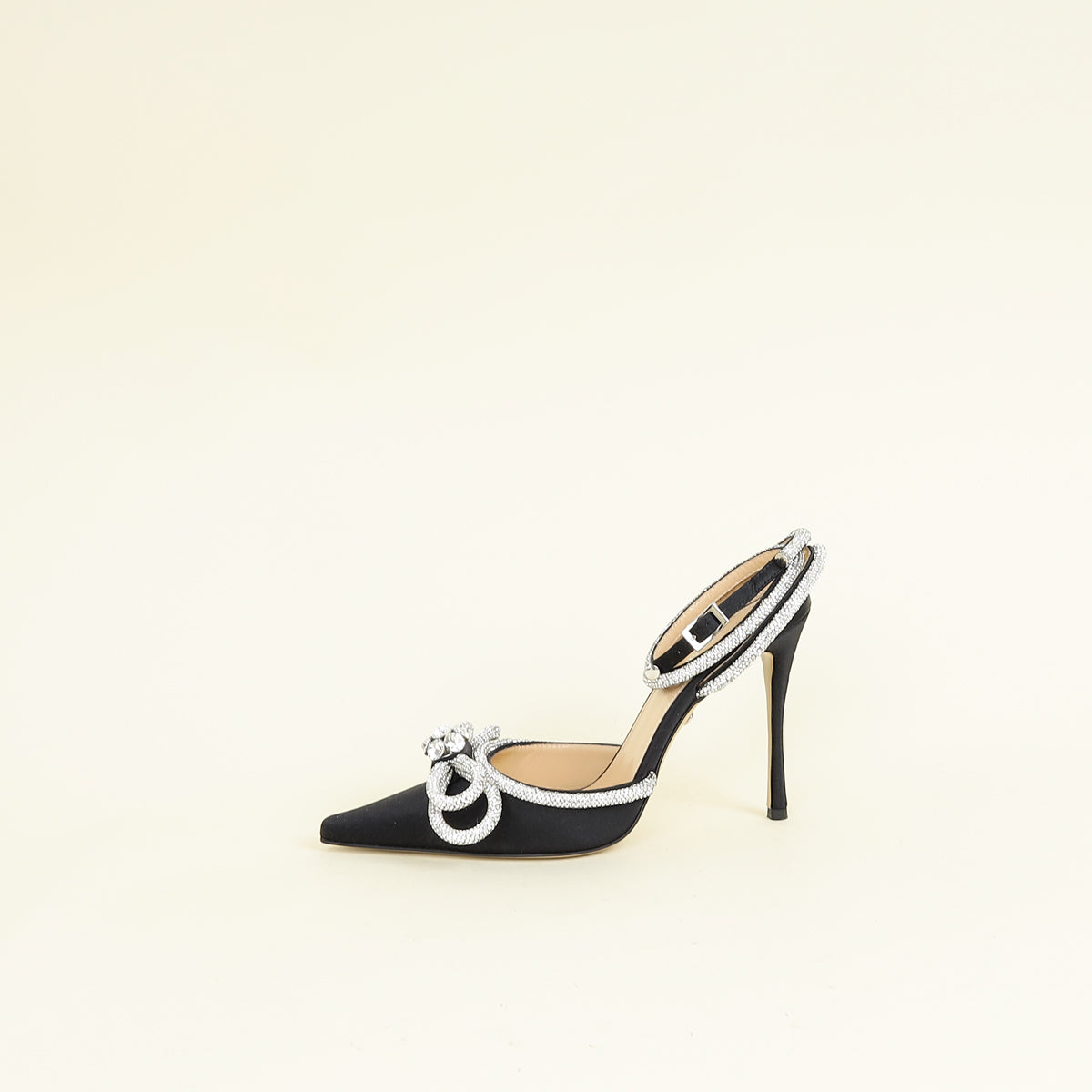 Mach & Mach Black Double Crystal Bow High Heels 38