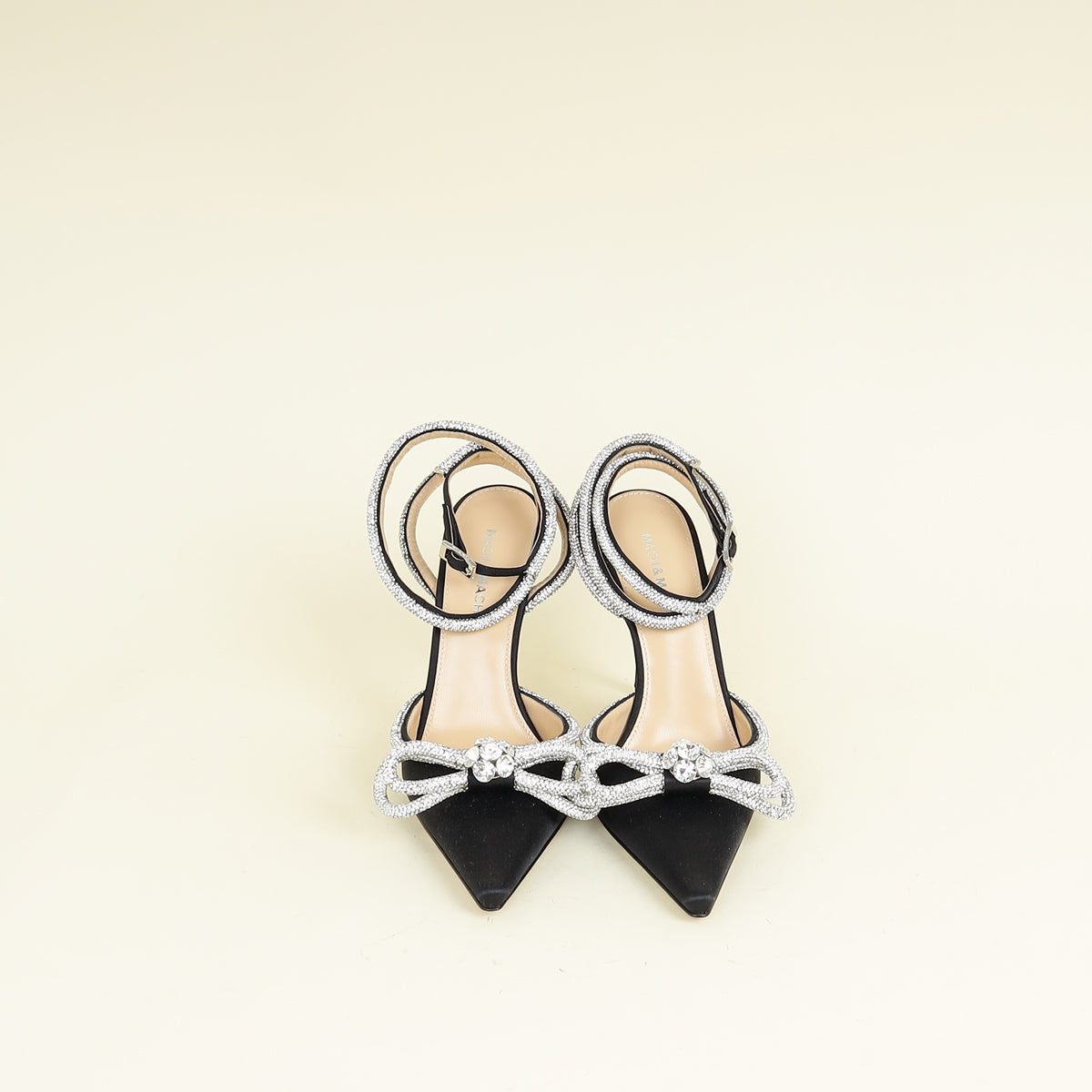 Mach & Mach Black Double Crystal Bow High Heels 38