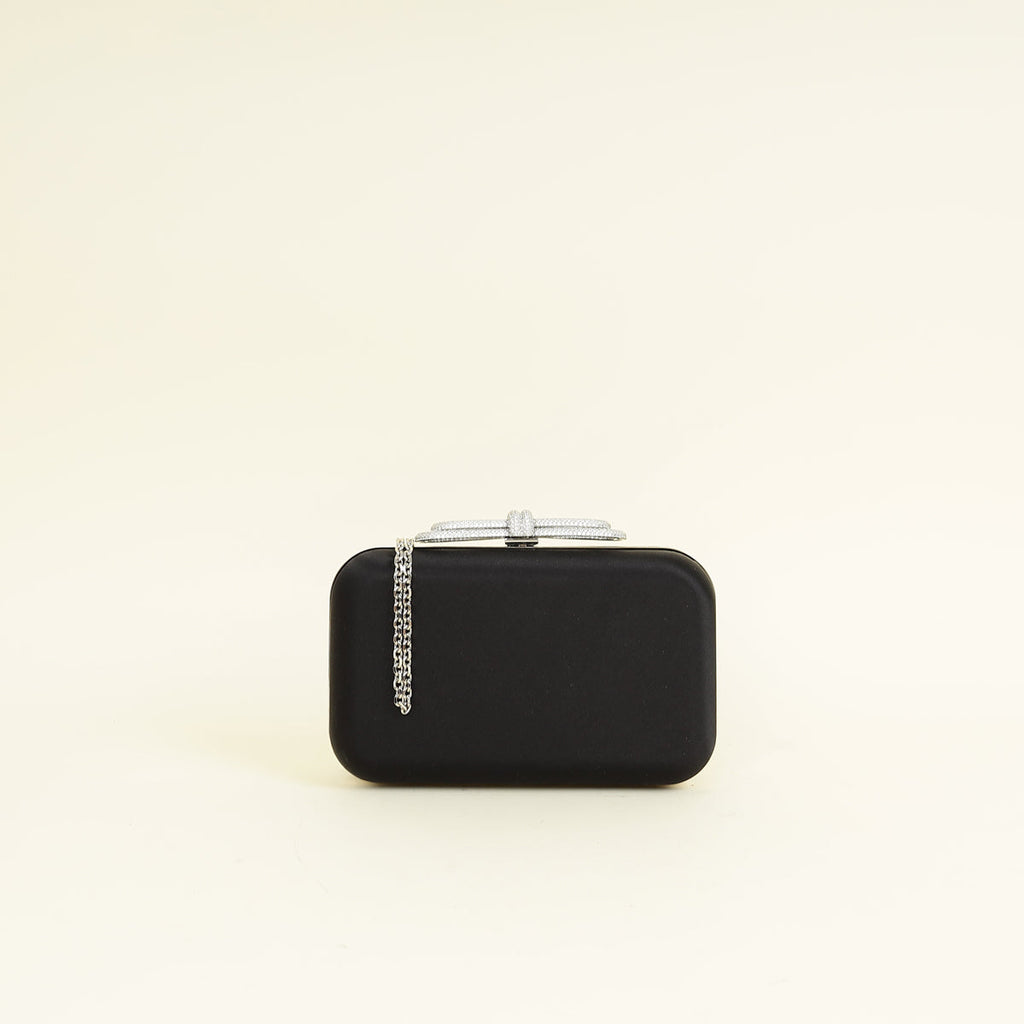 Mach & Mach Black Double Bow Satin Small Clutch