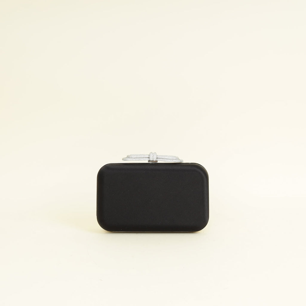 Mach & Mach Black Double Bow Satin Small Clutch