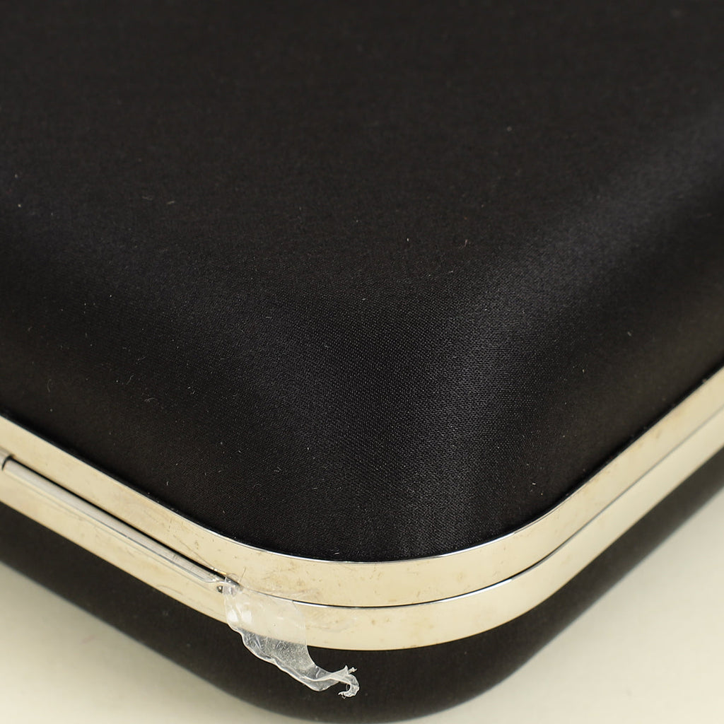 Mach & Mach Black Double Bow Satin Small Clutch