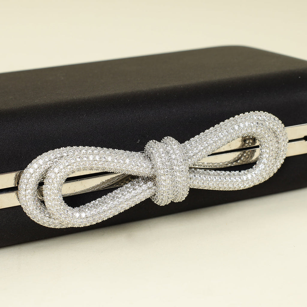 Mach & Mach Black Double Bow Satin Small Clutch