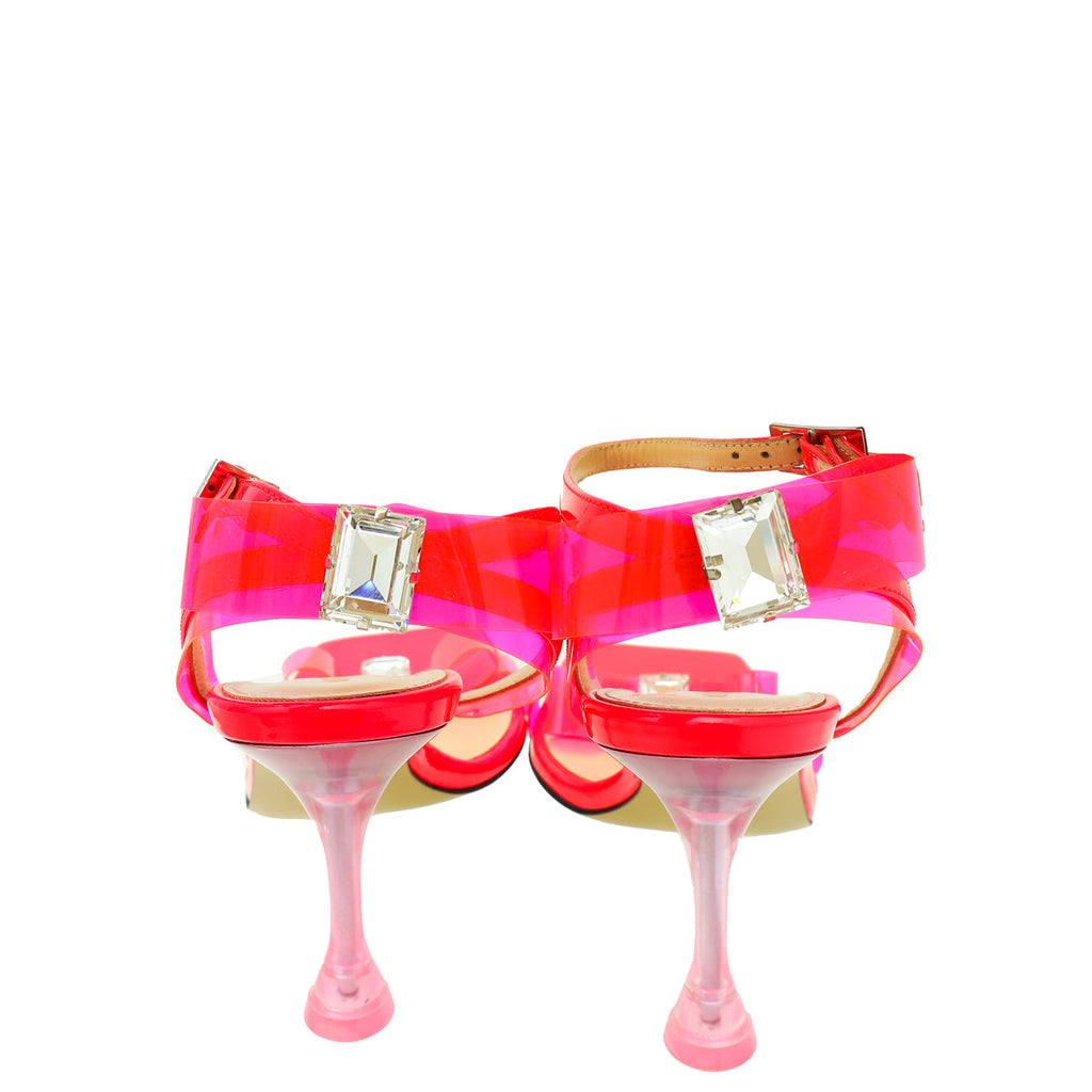 Mach & Mach Neon Pink French Bow Square Toe Sandal 36.5