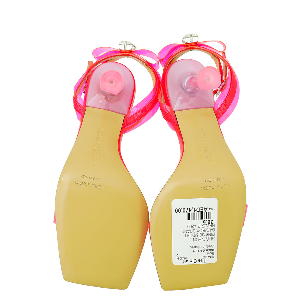 Mach & Mach Neon Pink French Bow Square Toe Sandal 36.5