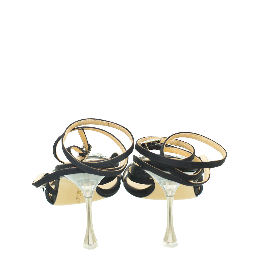 Mach & Mach Black Queen Heeled Ankle Strap Sandal 35