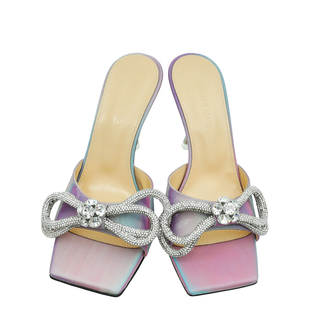 Mach & Mach Led Pink Double Bow Square Mules 37.5