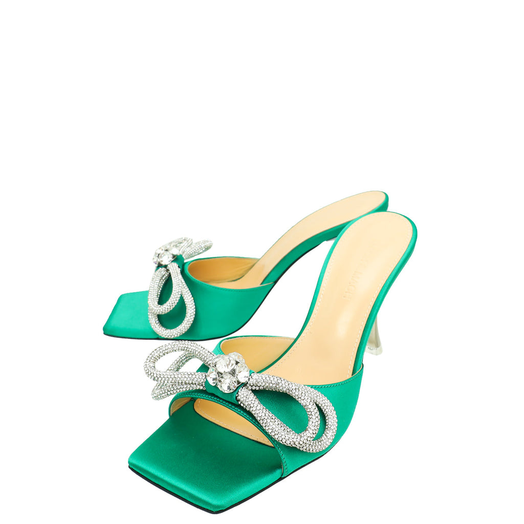 Mach & Mach Emerald Green Double Bow Square Toe 95mm Mules 39