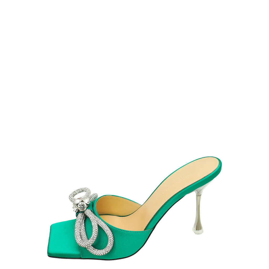 Mach & Mach Emerald Green Double Bow Square Toe 95mm Mules 39