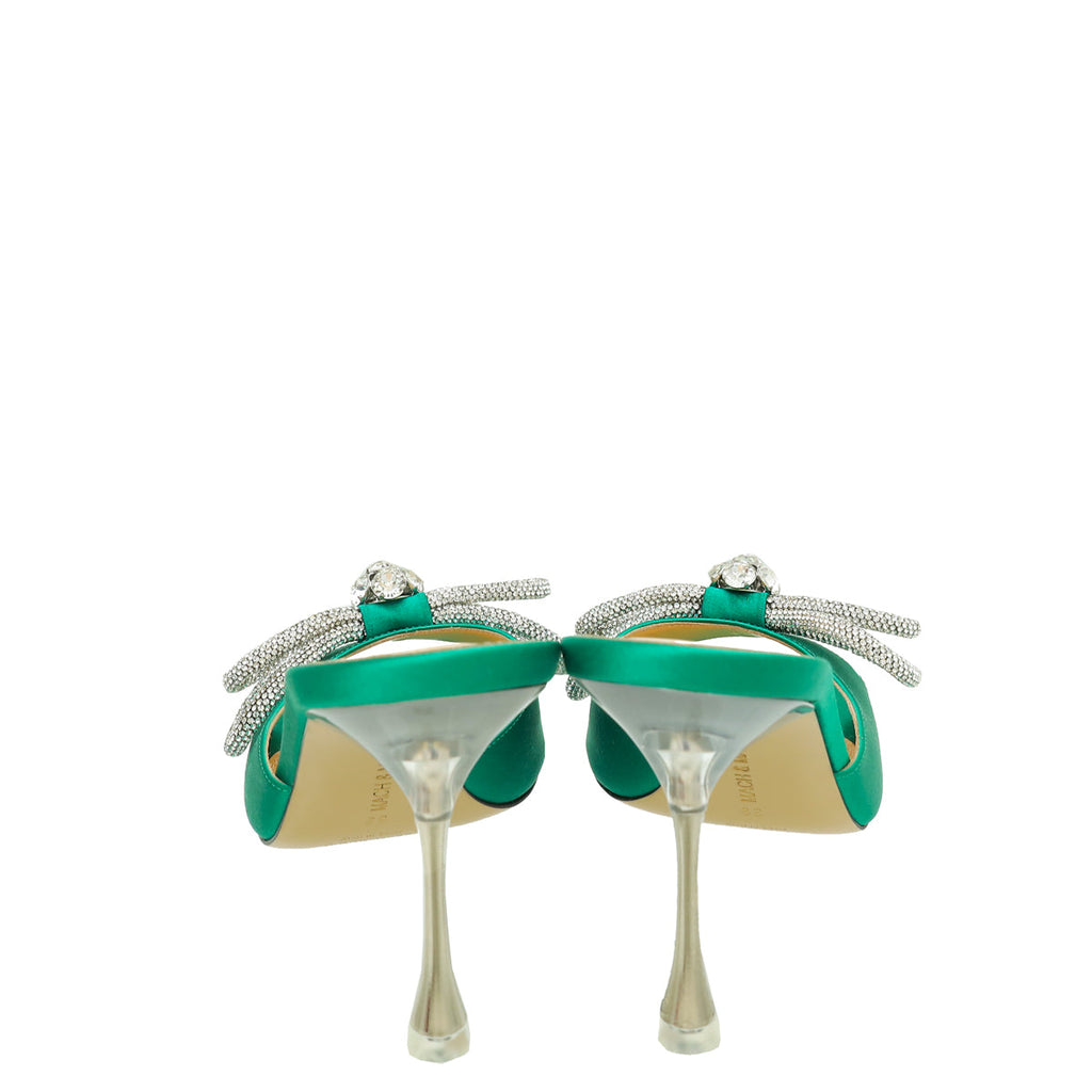 Mach & Mach Emerald Green Double Bow Square Toe 95mm Mules 39