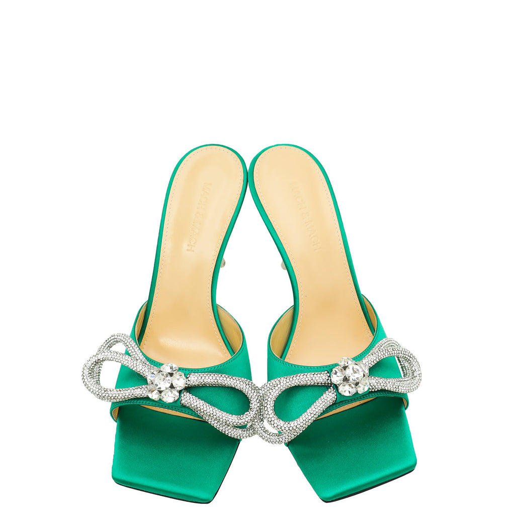 Mach & Mach Emerald Green Double Bow Square Toe 95mm Mules 39
