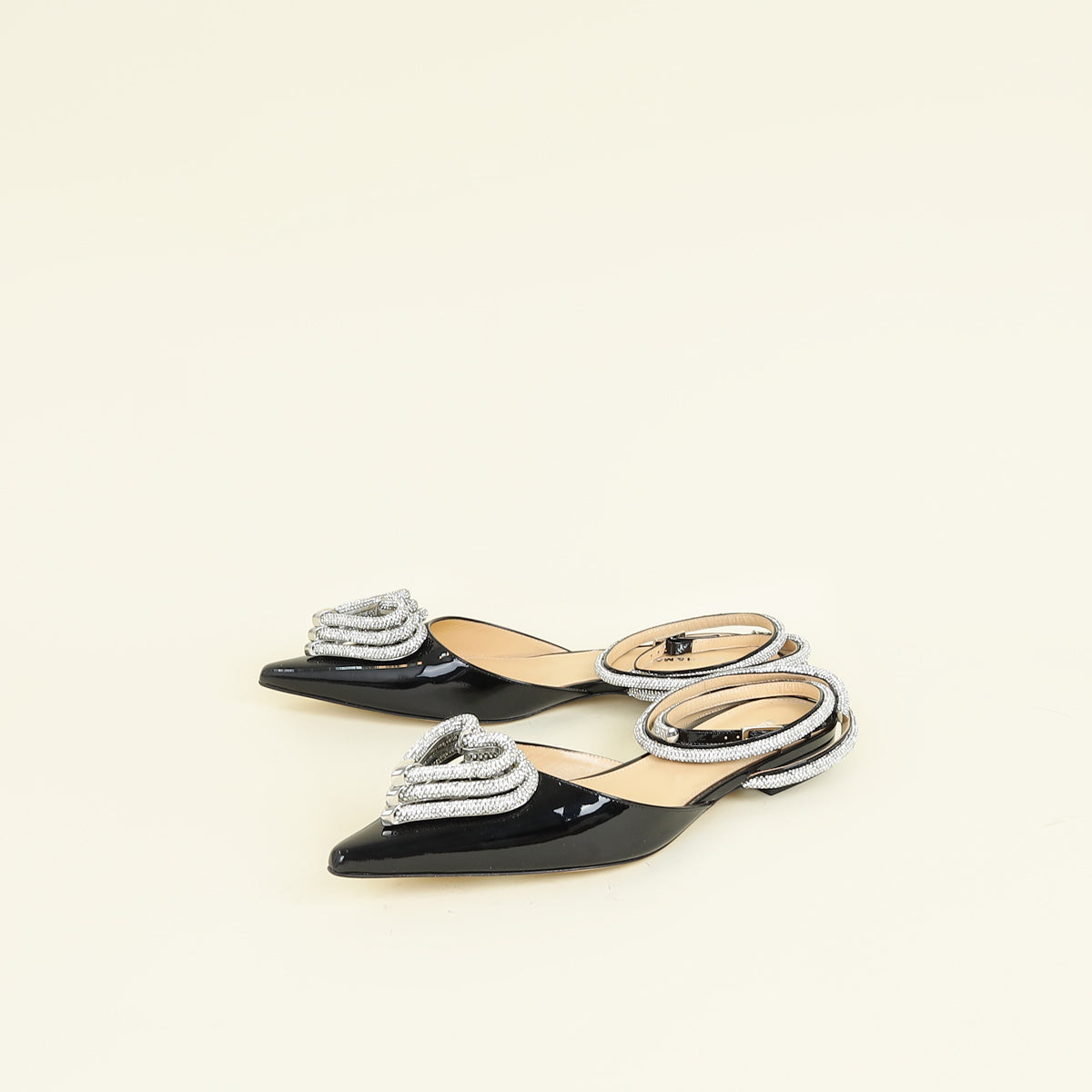 Mach & Mach Black Triple Heart Ankle Strap Flats 41
