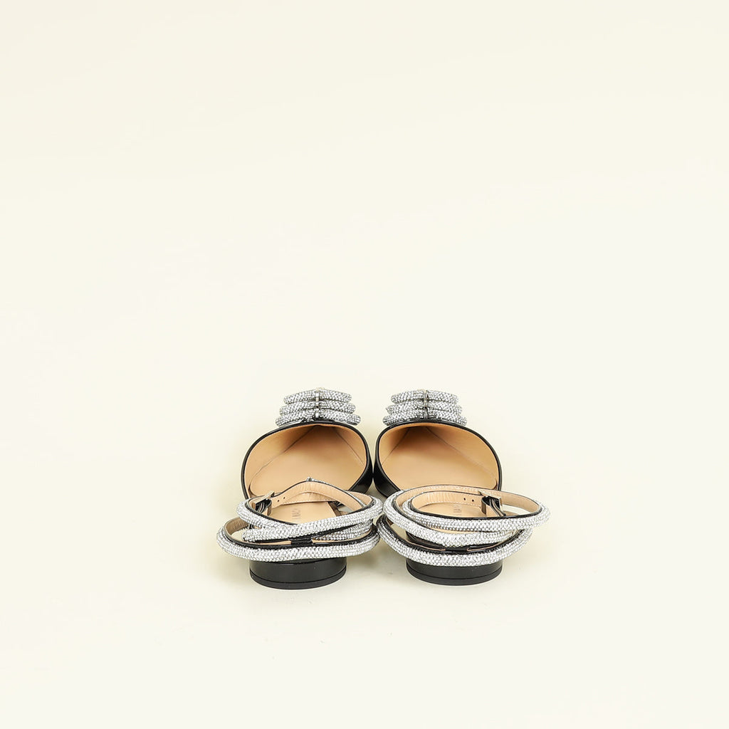 Mach & Mach Black Triple Heart Ankle Strap Flats 41