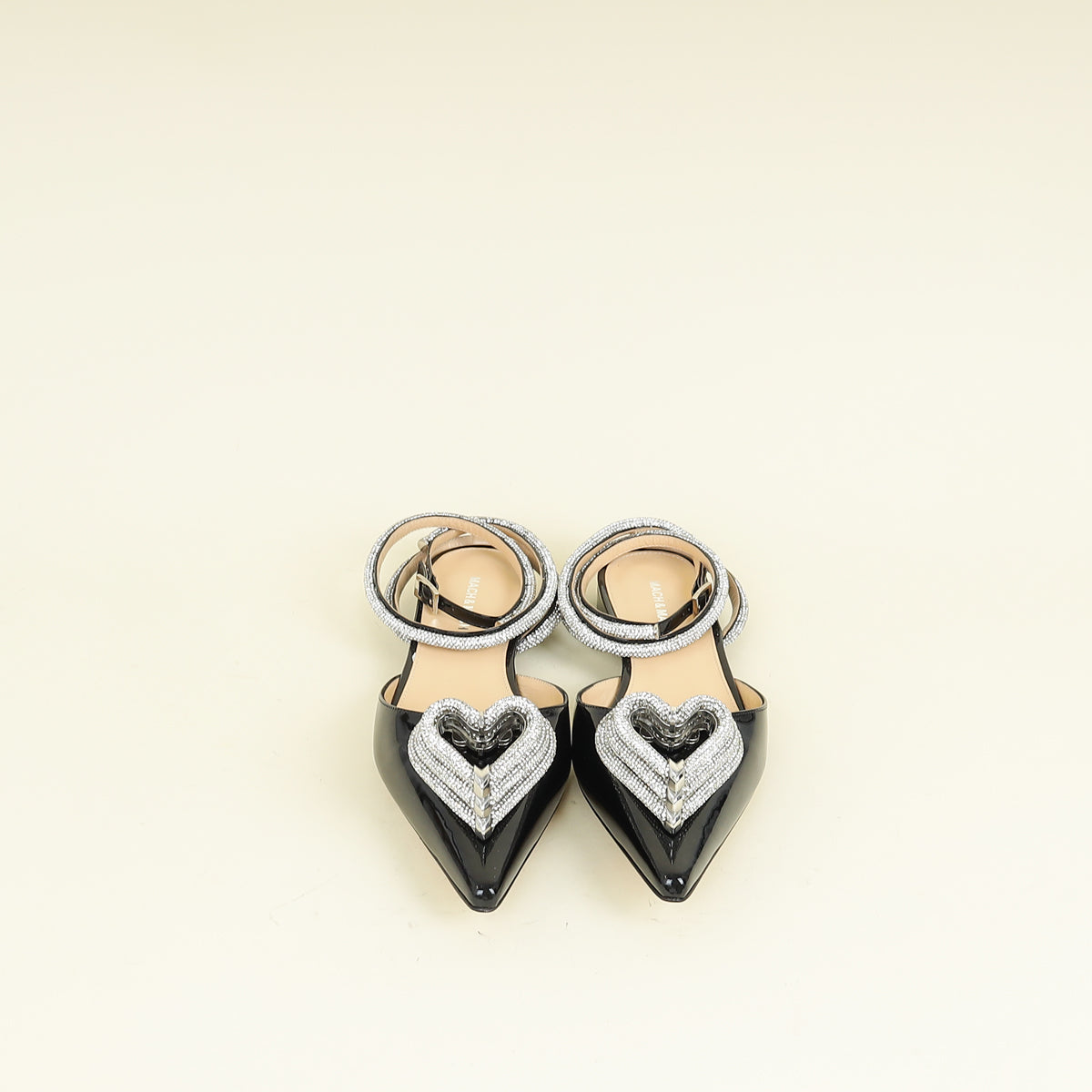 Mach & Mach Black Triple Heart Ankle Strap Flats 41