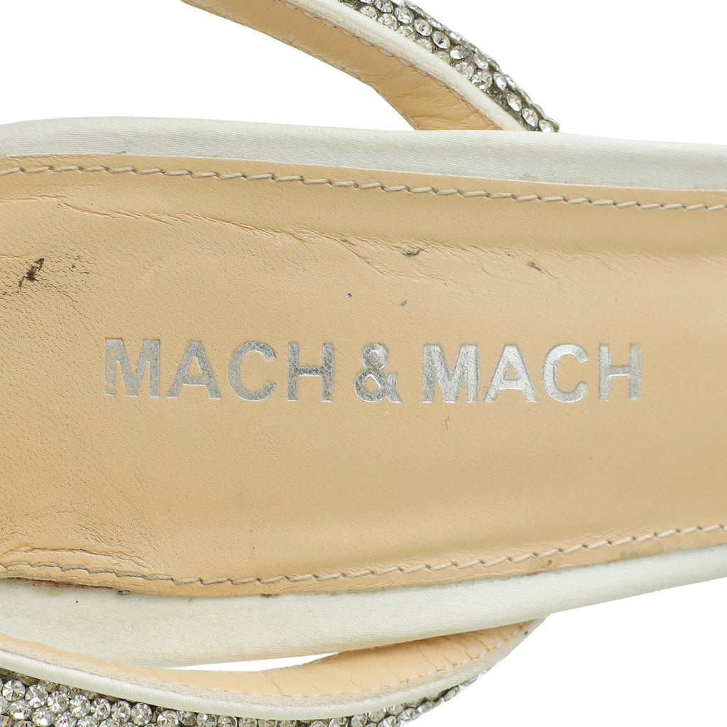 Mach & Mach White Satin Crystal Bow 110 Pumps 36