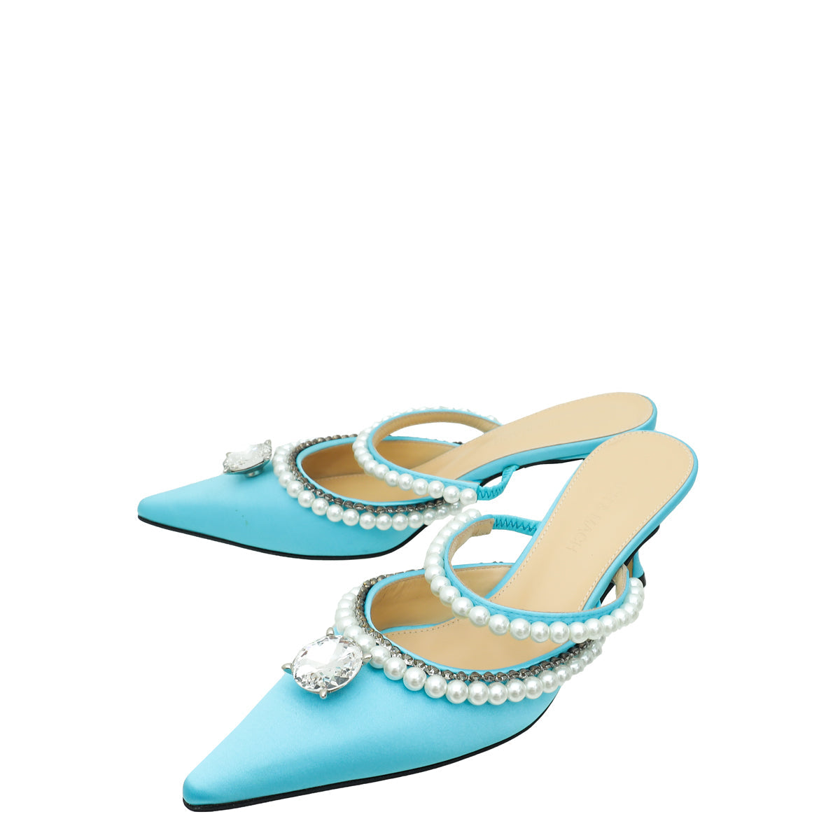 Mach & Mach Powder Blue Diamond and Pearls Slide Heeled Mules 36