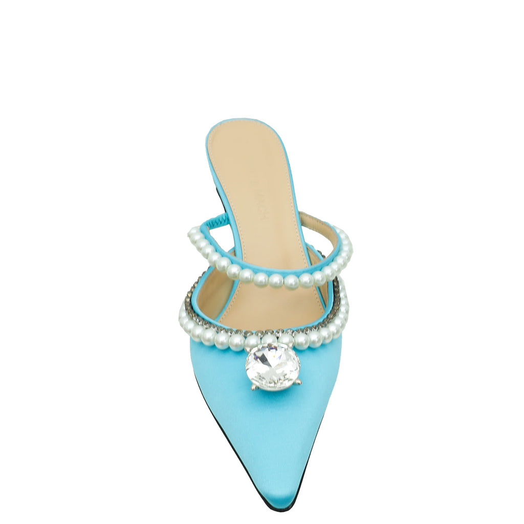 Mach & Mach Powder Blue Diamond and Pearls Slide Heeled Mules 36