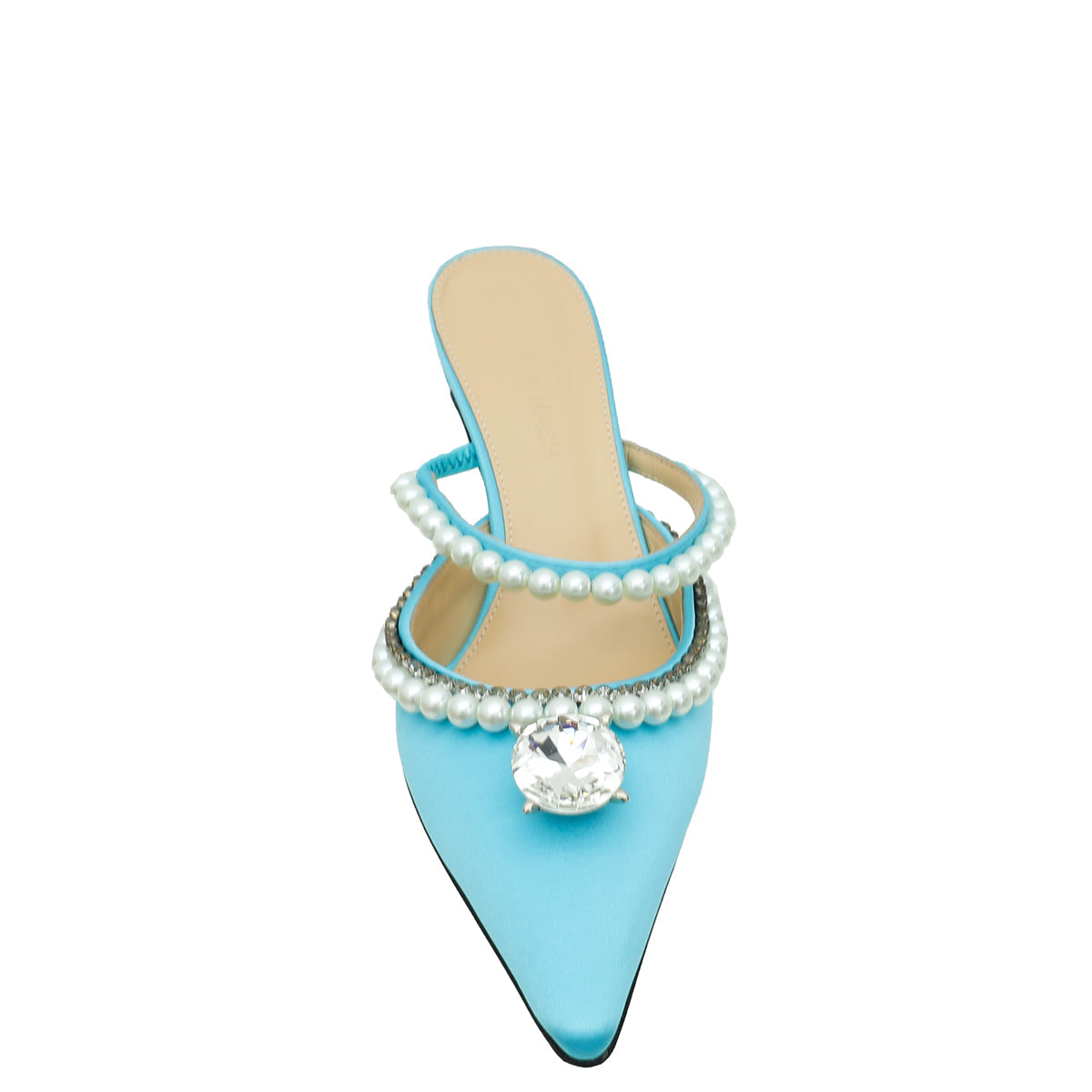 Mach & Mach Powder Blue Diamond and Pearls Slide Heeled Mules 36