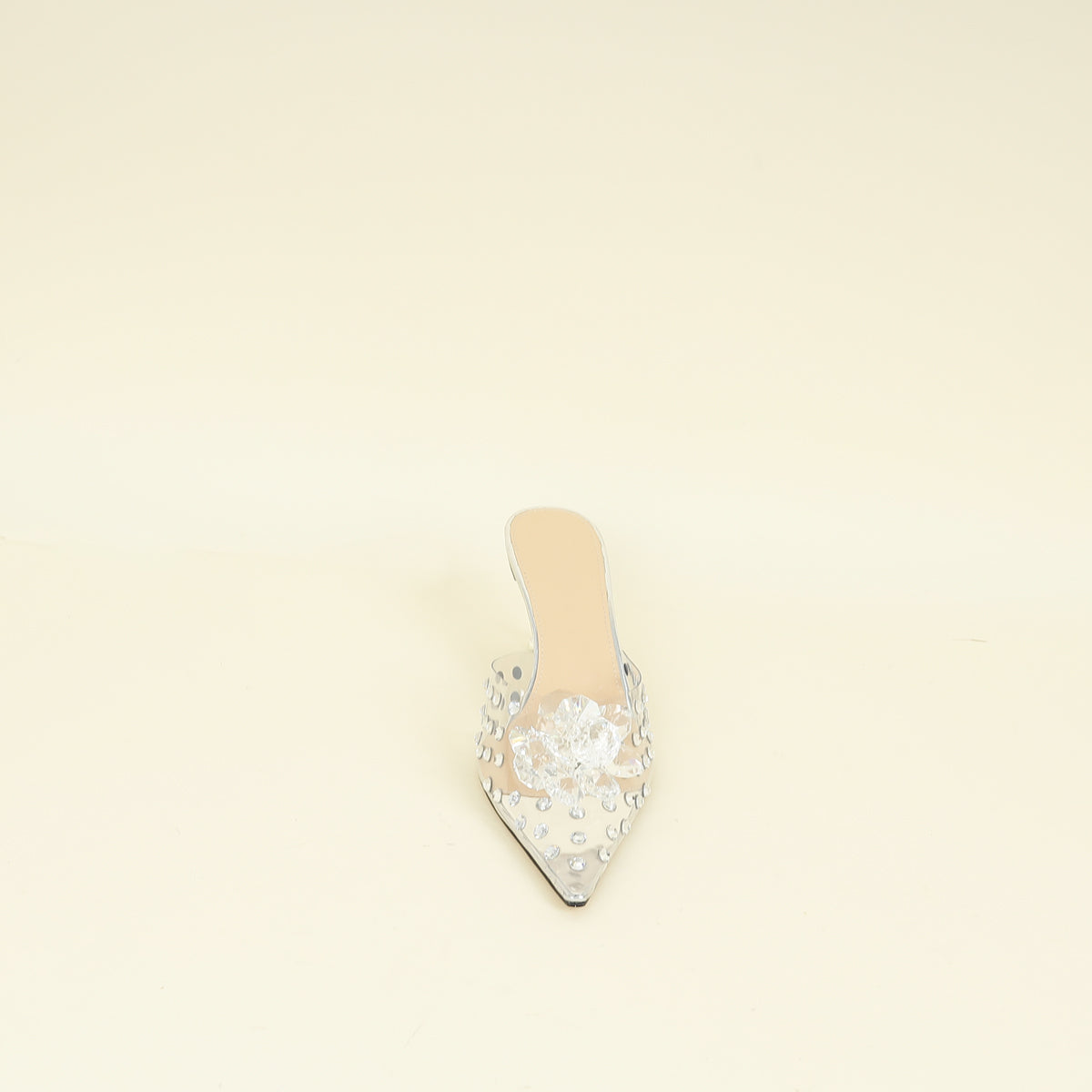Mach & Mach Transparent  Metallic Silver Little Crystal Glass Mules 37.5