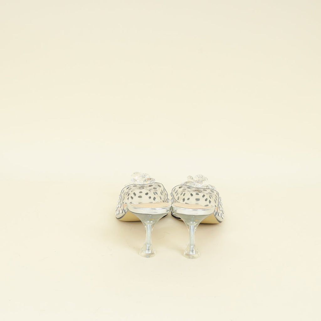 Mach & Mach Transparent  Metallic Silver Little Crystal Glass Mules 37.5