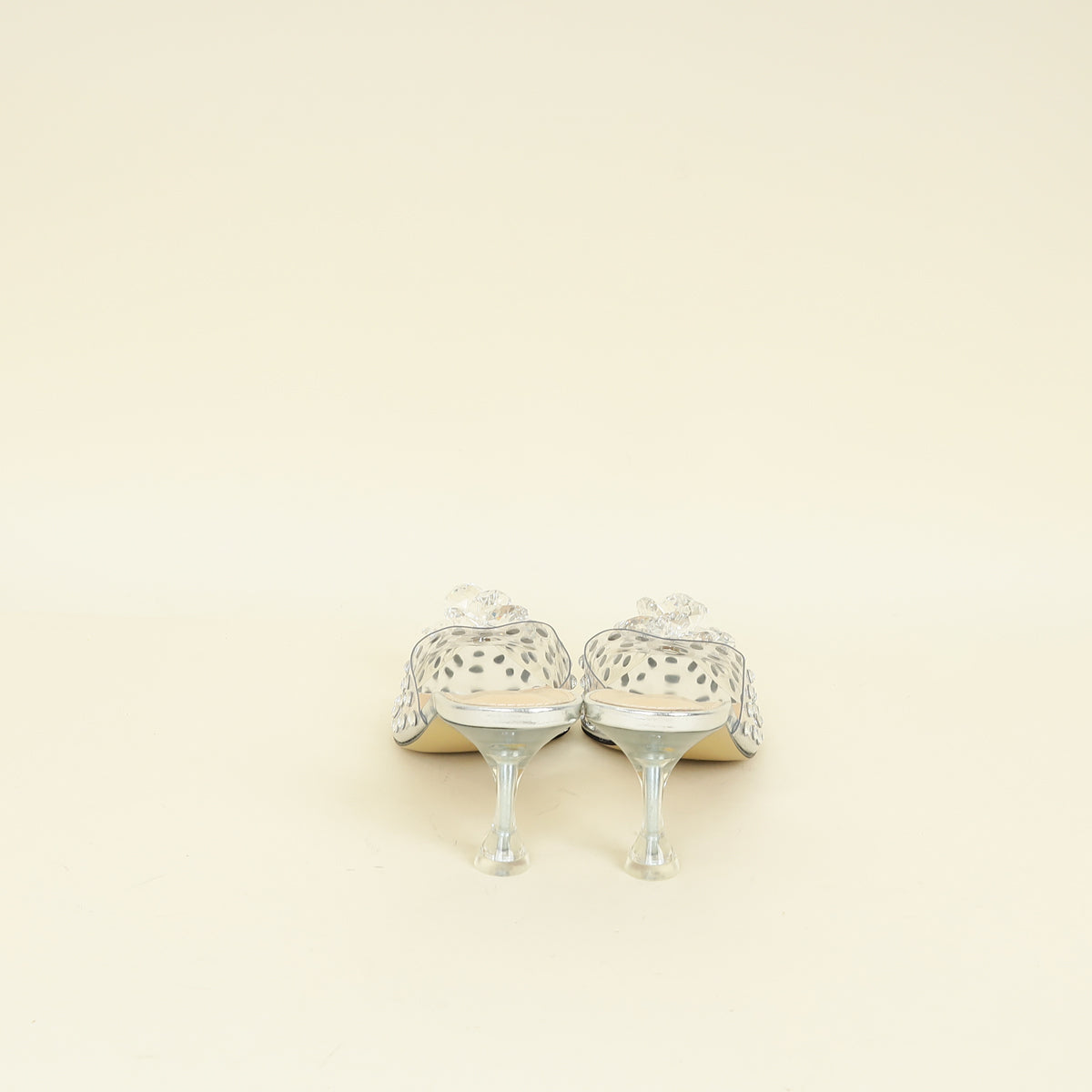 Mach & Mach Transparent  Metallic Silver Little Crystal Glass Mules 37.5