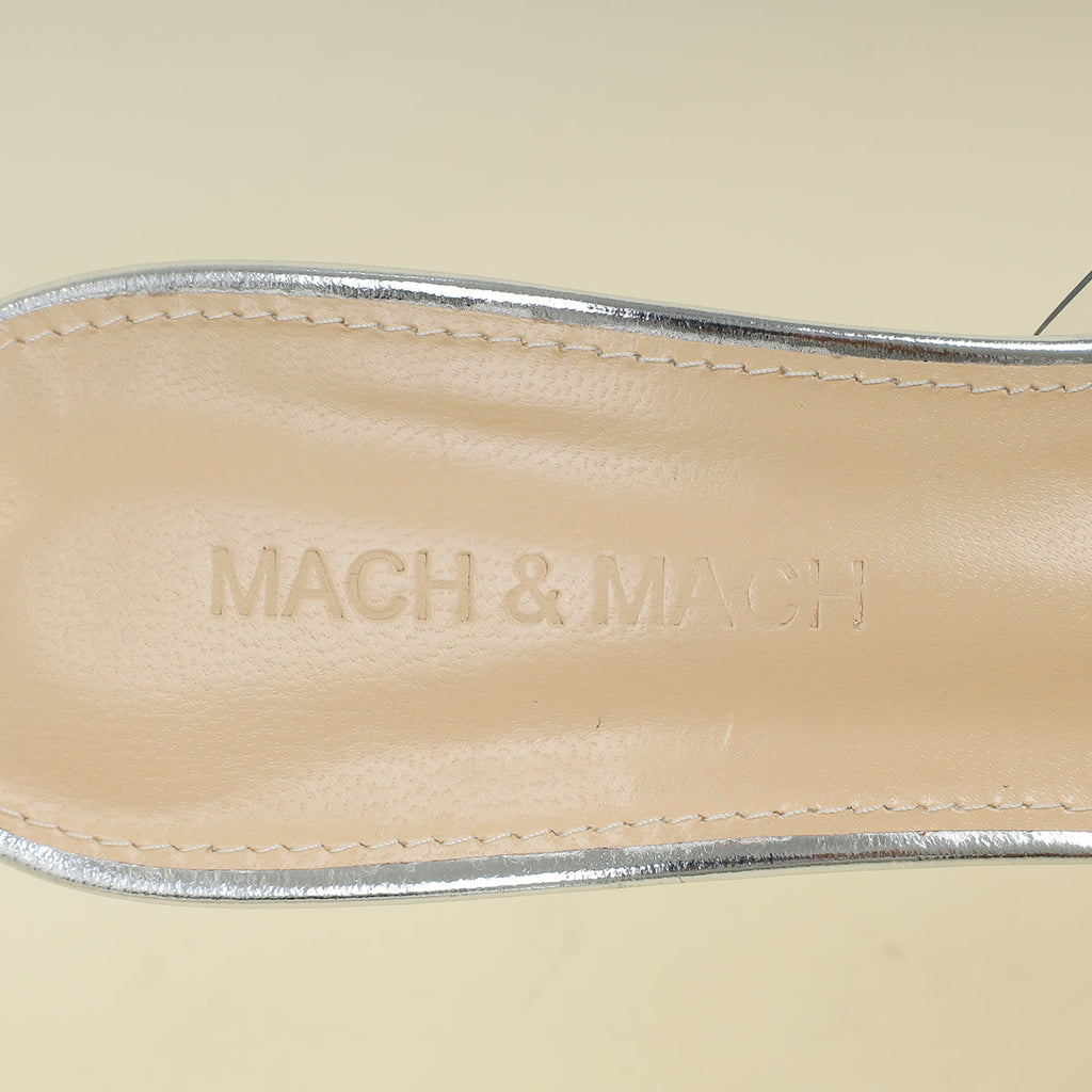 Mach & Mach Transparent  Metallic Silver Little Crystal Glass Mules 37.5