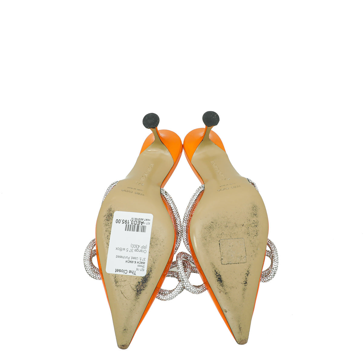 Mach & Mach Orange Crystal Bow PVC Mules 37.5