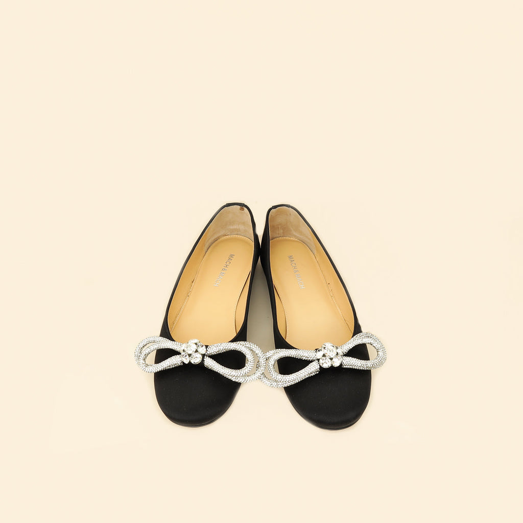 Mach & Mach Black Satin Double Bow Ballet Flats 38