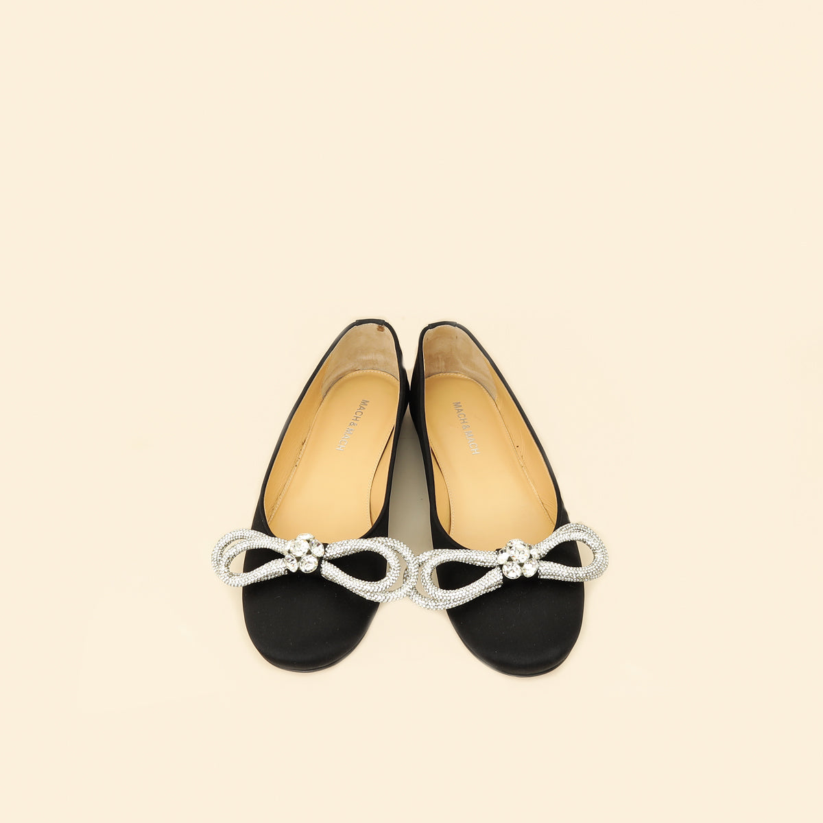 Mach & Mach Black Satin Double Bow Ballet Flats 38