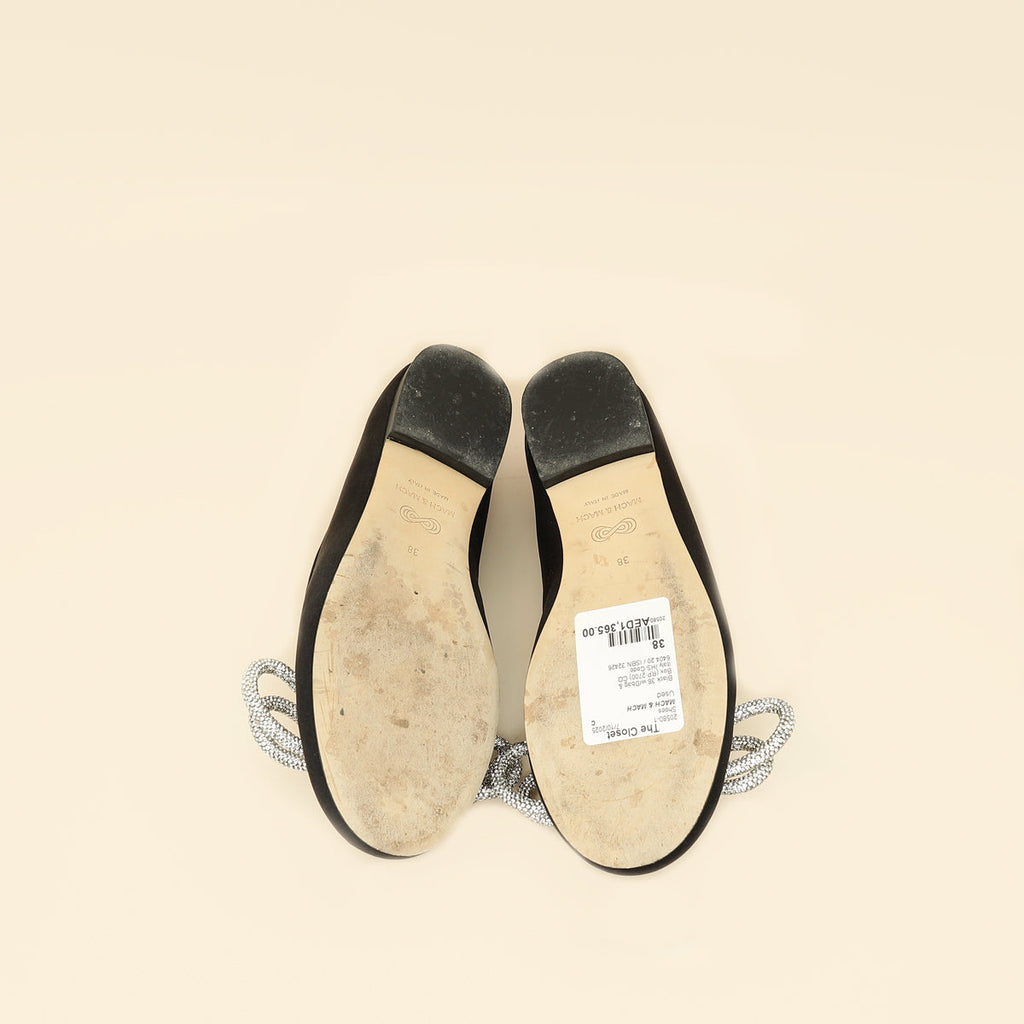 Mach & Mach Black Satin Double Bow Ballet Flats 38
