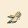 Mach & Mach Emerald Satin Crystal Double Bow Pumps 38