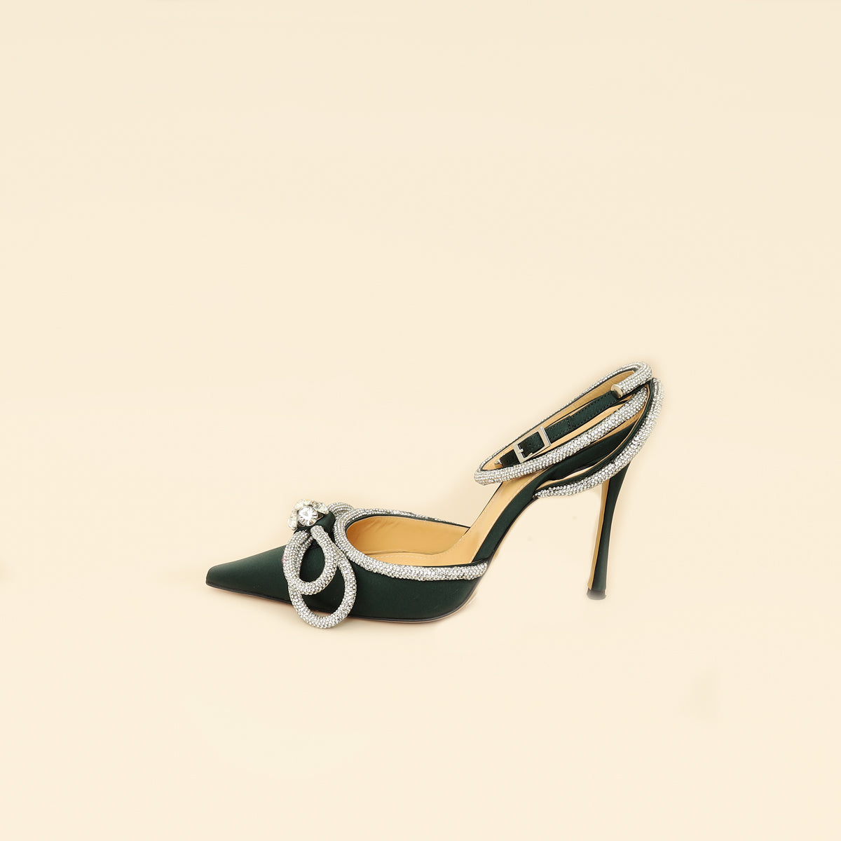 Mach & Mach Emerald Satin Crystal Double Bow Pumps 38