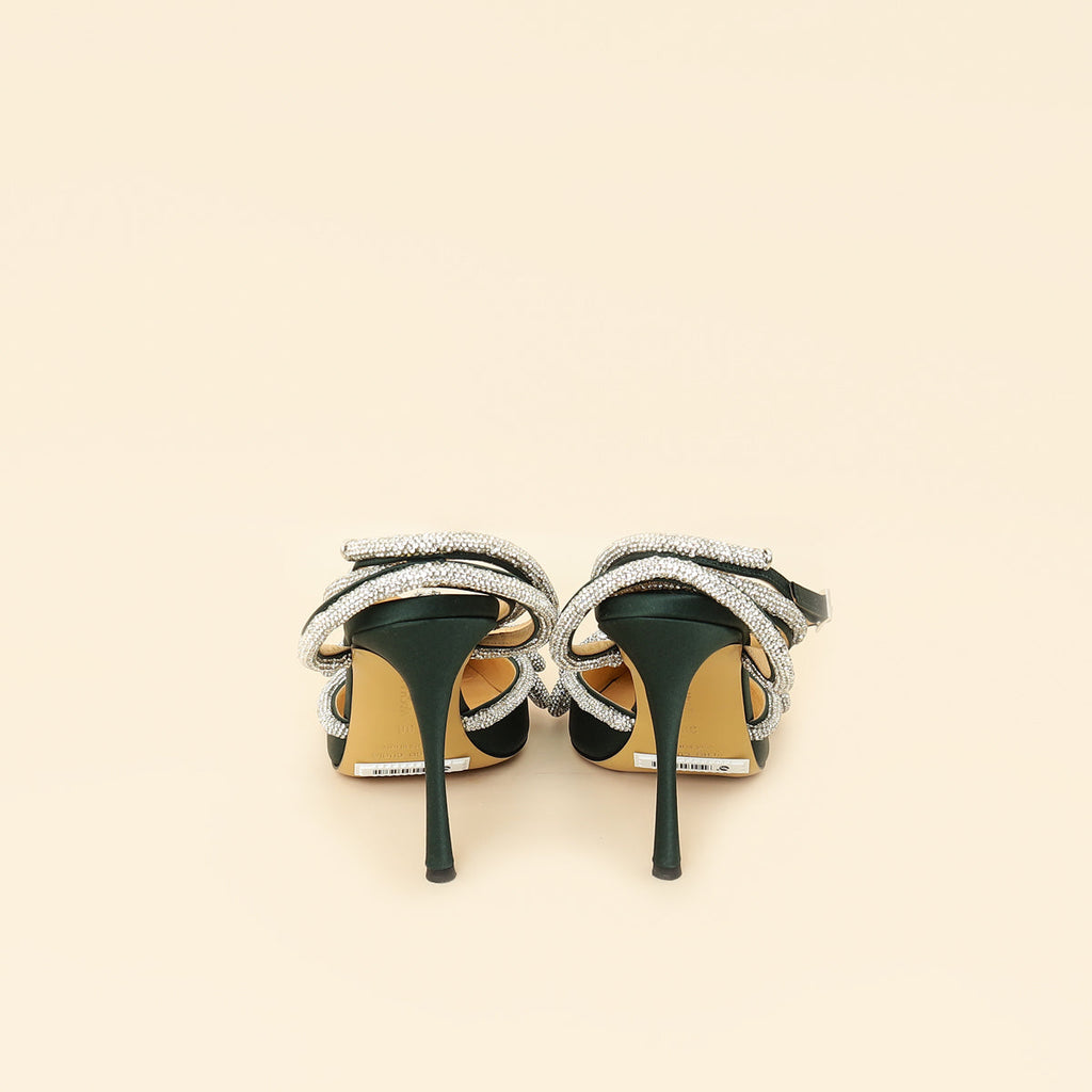 Mach & Mach Emerald Satin Crystal Double Bow Pumps 38