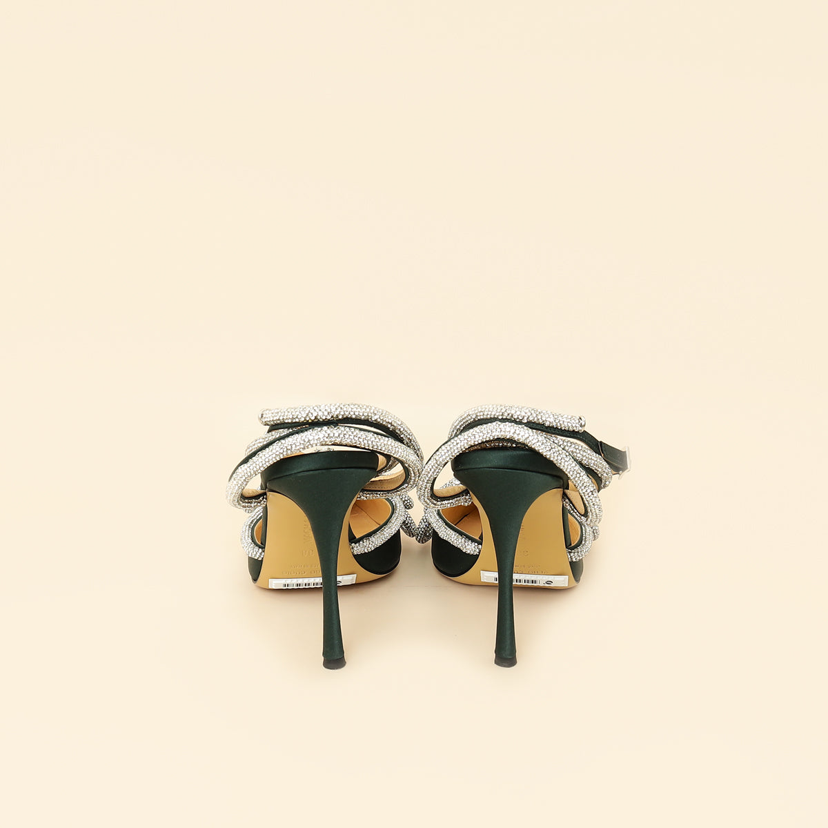 Mach & Mach Emerald Satin Crystal Double Bow Pumps 38