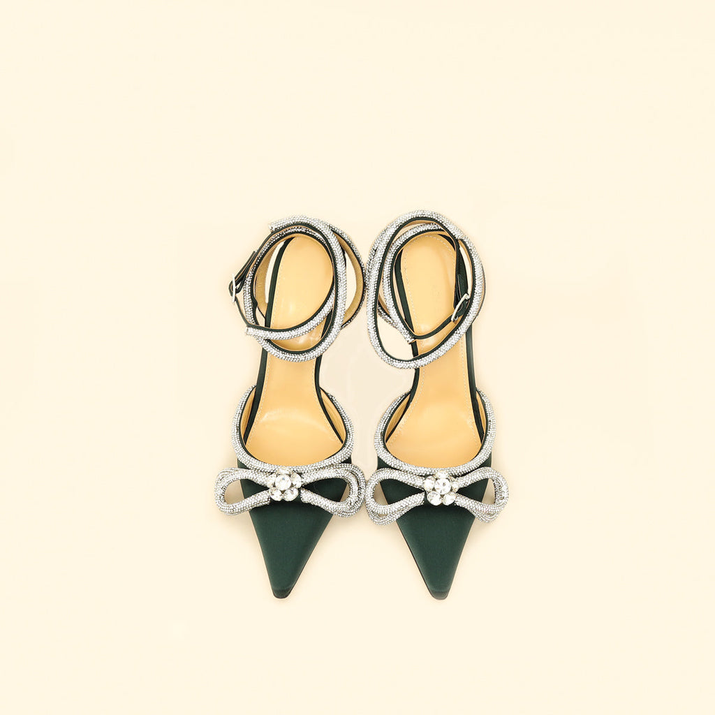 Mach & Mach Emerald Satin Crystal Double Bow Pumps 38