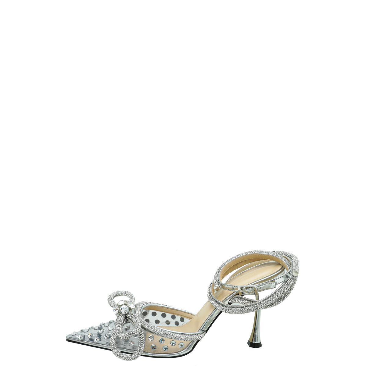 Mach & Mach Clear White Crystal Embellished PVC Crystal Bow Ankle Strap Pumps 38