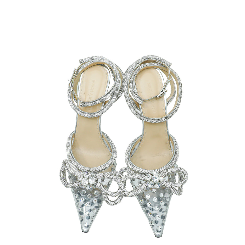 Mach & Mach Clear White Crystal Embellished PVC Crystal Bow Ankle Strap Pumps 38