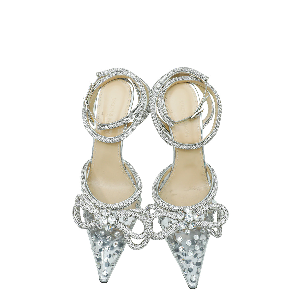 Mach & Mach Clear White Crystal Embellished PVC Crystal Bow Ankle Strap Pumps 38
