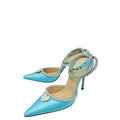 Mach & Mach Light Blue Satin Crystal Heart Embellished Ankle Strap Pumps 40.5