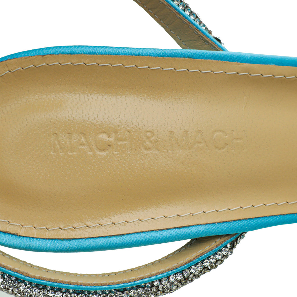 Mach & Mach Light Blue Satin Crystal Heart Embellished Ankle Strap Pumps 40.5